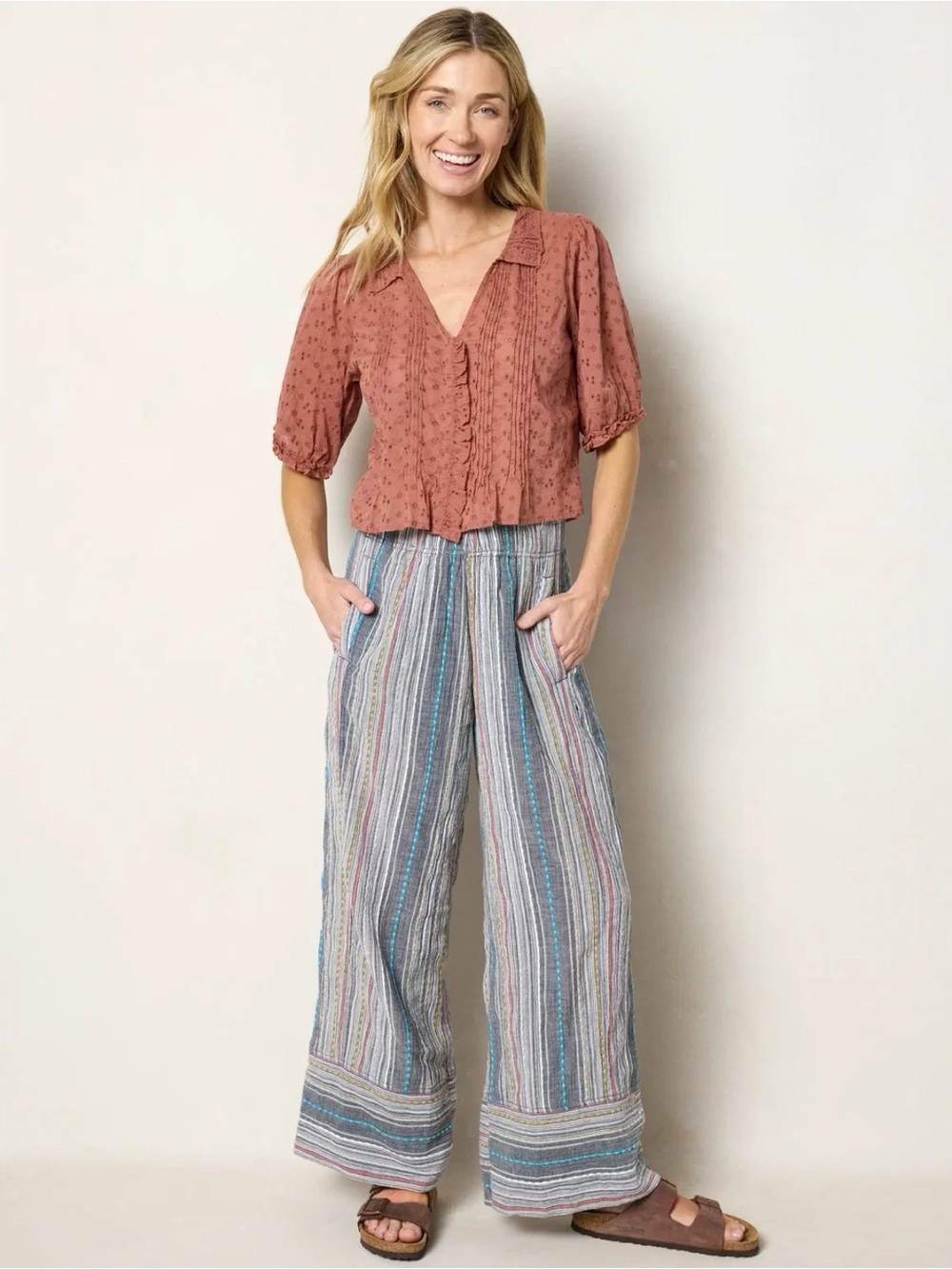Natural Life Take a Chance On Me Cotton Pants Heather Grey Stripes Size Large - Picture 3 of 10